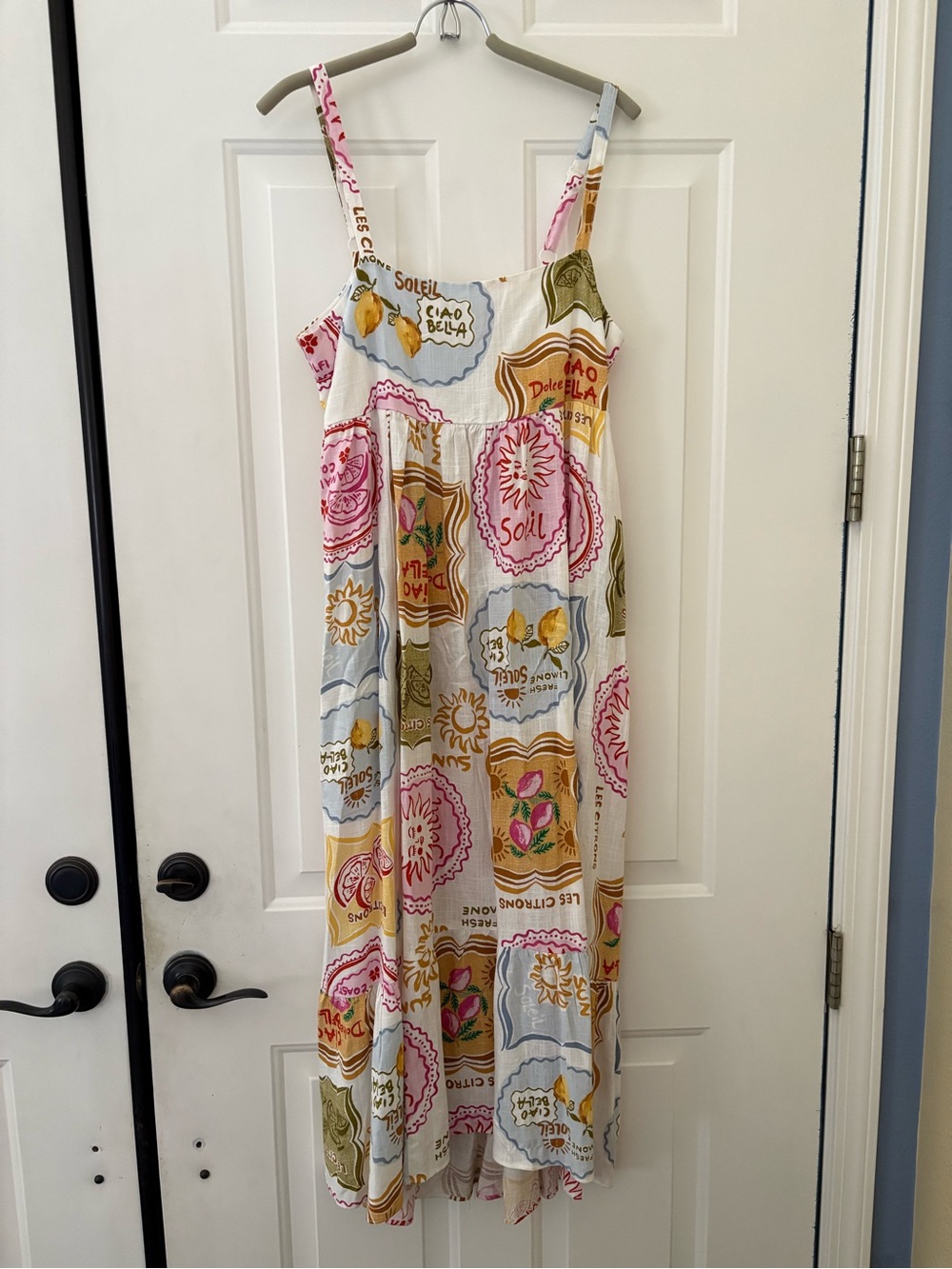 Paper Heart Linen Blend  Maxi Sundress Ciao Bella Lemons Print Size XL Vacation